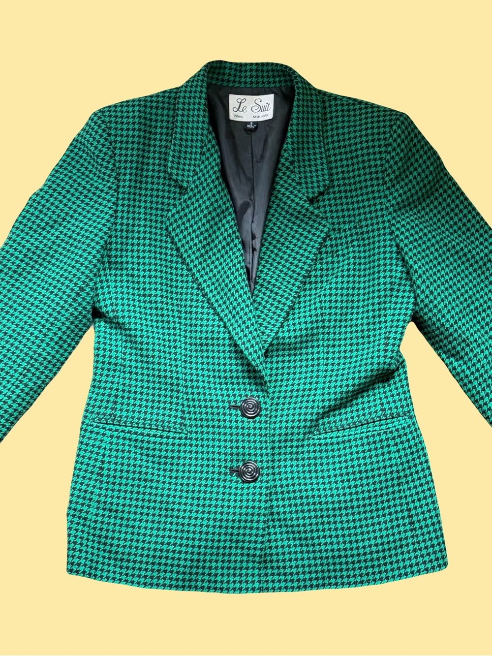 Le Suit Green Houndstooth Blazer Jacket